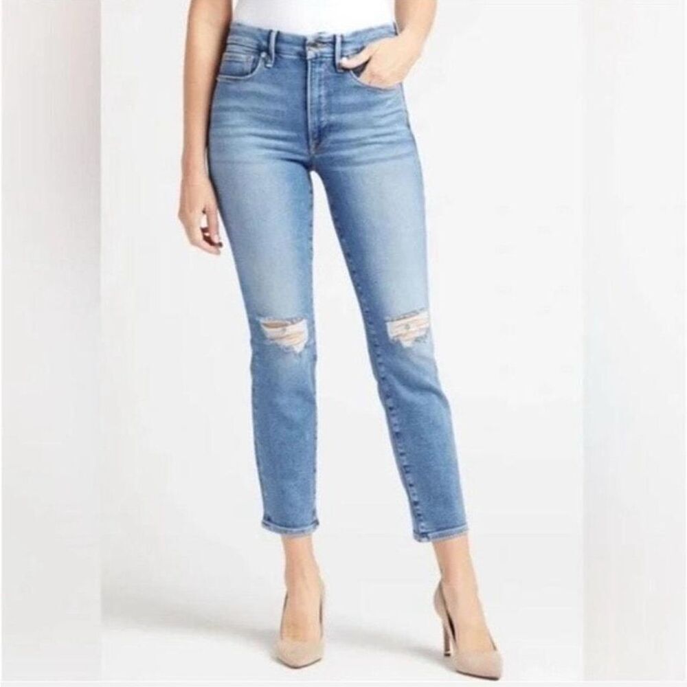 Good American distressed ankle 4/27 normcore wedgie jeans